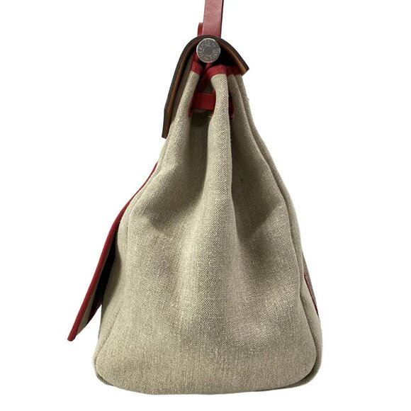 Auth HERMES Herbag Zip Cabin Bag - Beige Red Toile De Camp Vache Hunter D - Picture 3 of 16